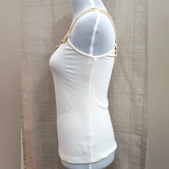 Democracy Cream Tan Crochet Ribbed Bohemian Tank Top Stretch Size Small - Picture 2 of 10